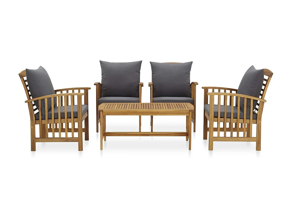 Salon de jardin 5 pcs avec coussins Bois d'acacia solide 9