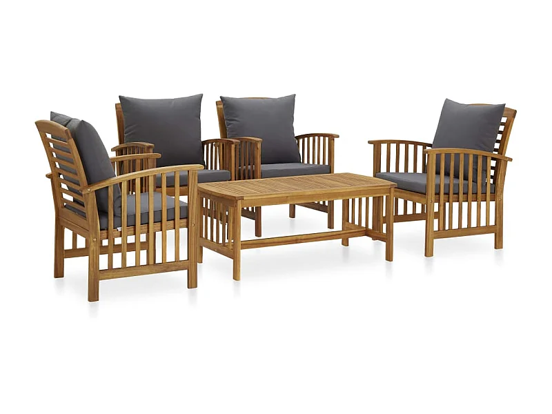 Salon de jardin 5 pcs avec coussins Bois d'acacia solide 9