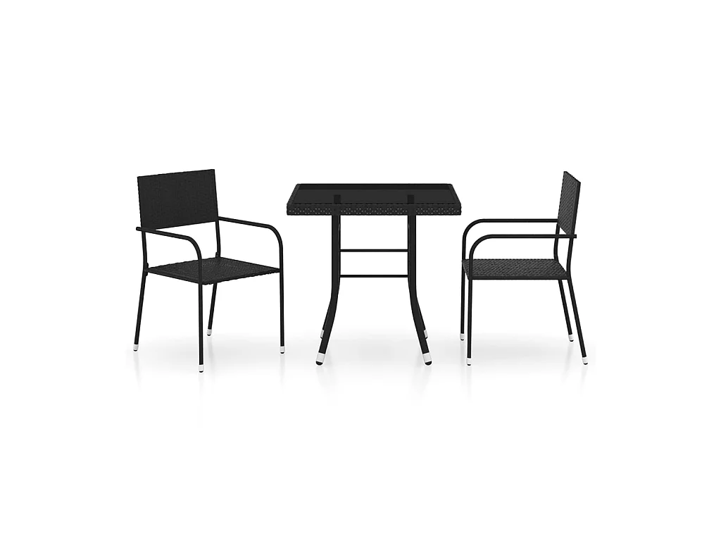 Ensemble à dîner de jardin 3 pcs Résine tressée Noir 3