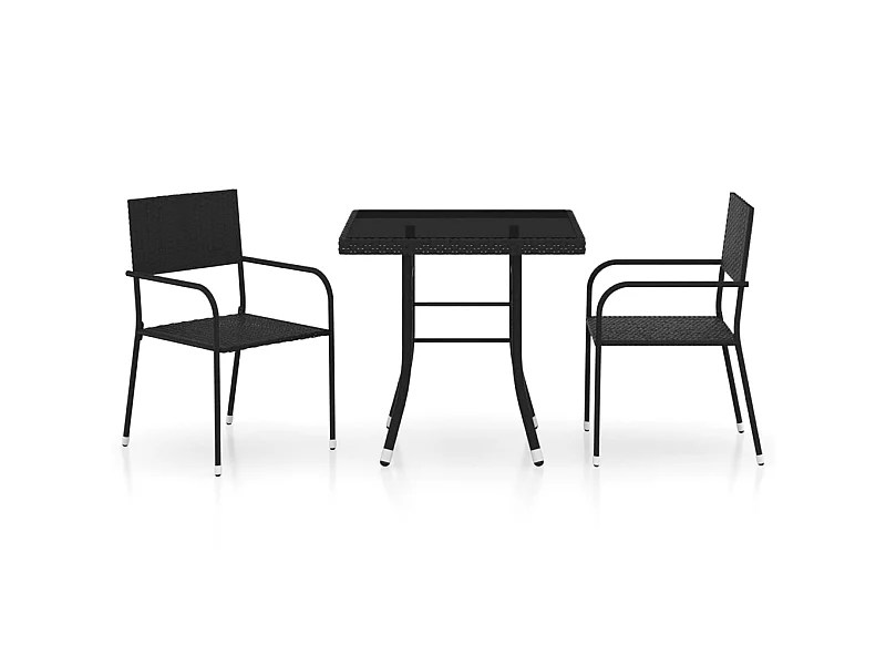 Ensemble à dîner de jardin 3 pcs Résine tressée Noir 3