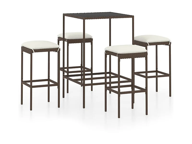 Meuble de bar de jardin 5 pcs et coussins Résine tressée Marron 4