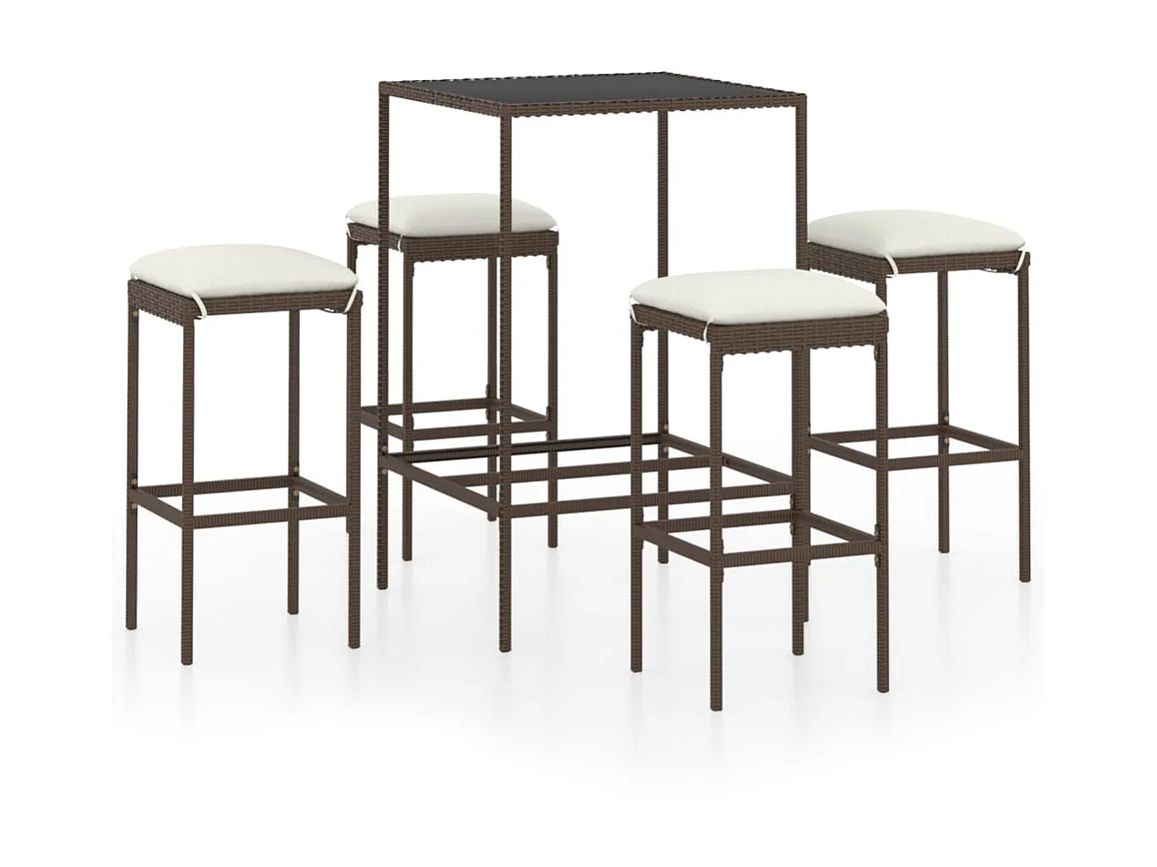 Meuble de bar de jardin 5 pcs et coussins Résine tressée Marron 4