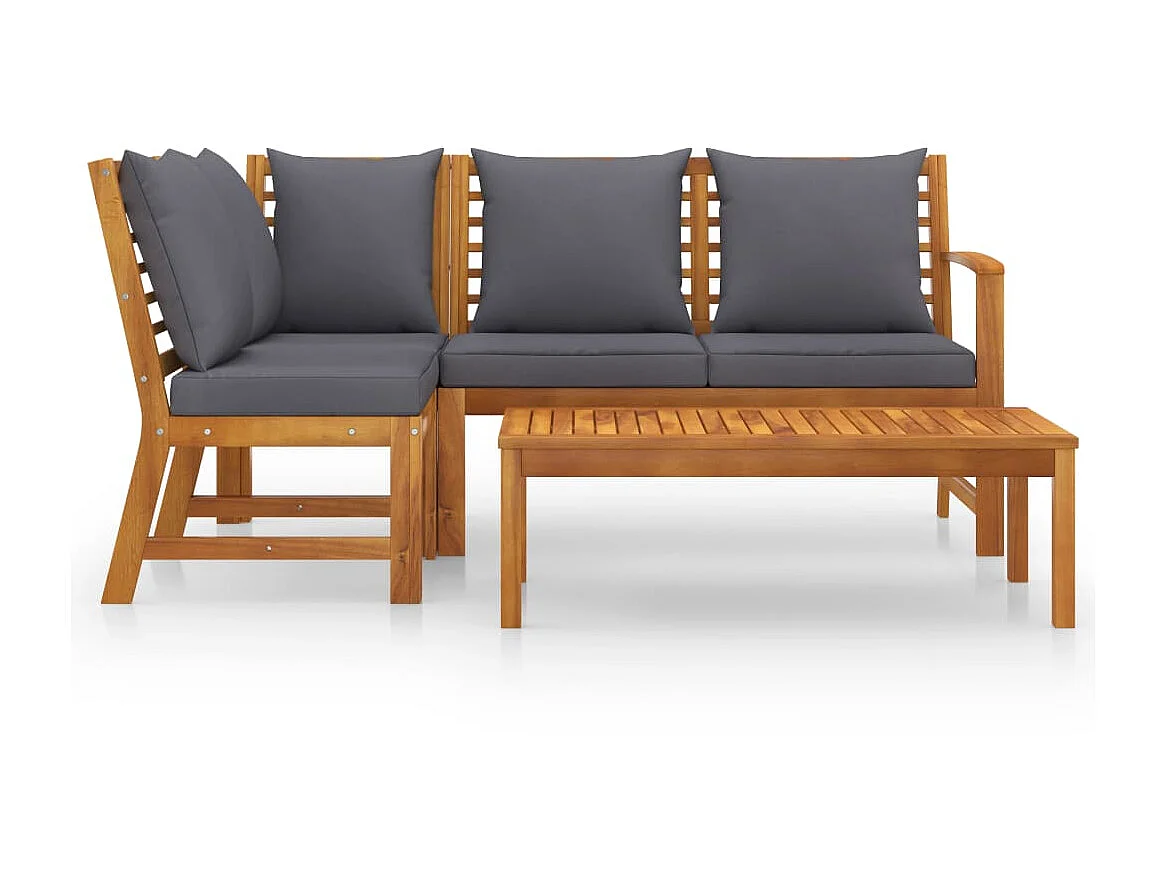 Salon de jardin 4 pcs avec coussin Bois d'acacia solide 7