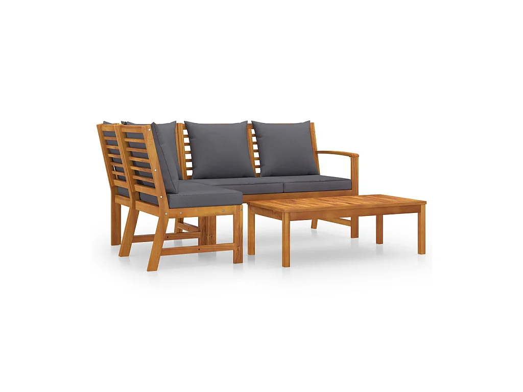 Salon de jardin 4 pcs avec coussin Bois d'acacia solide 7