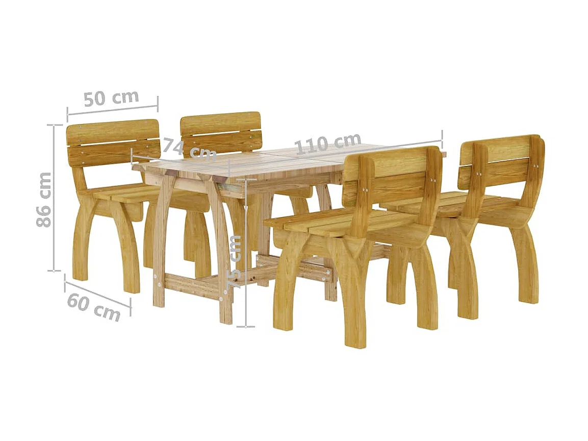 Mobilier de salle à manger de jardin 5 pcs Bois de pin imprégné 2