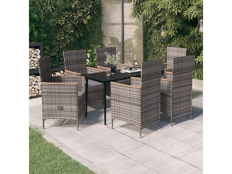 Ensemble de salle à manger de jardin avec coussins 7 pcs Gris 2