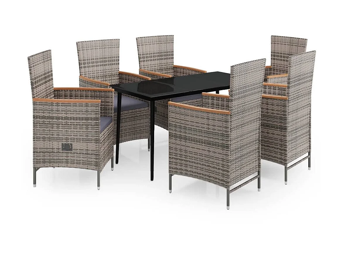 Ensemble de salle à manger de jardin avec coussins 7 pcs Gris 2