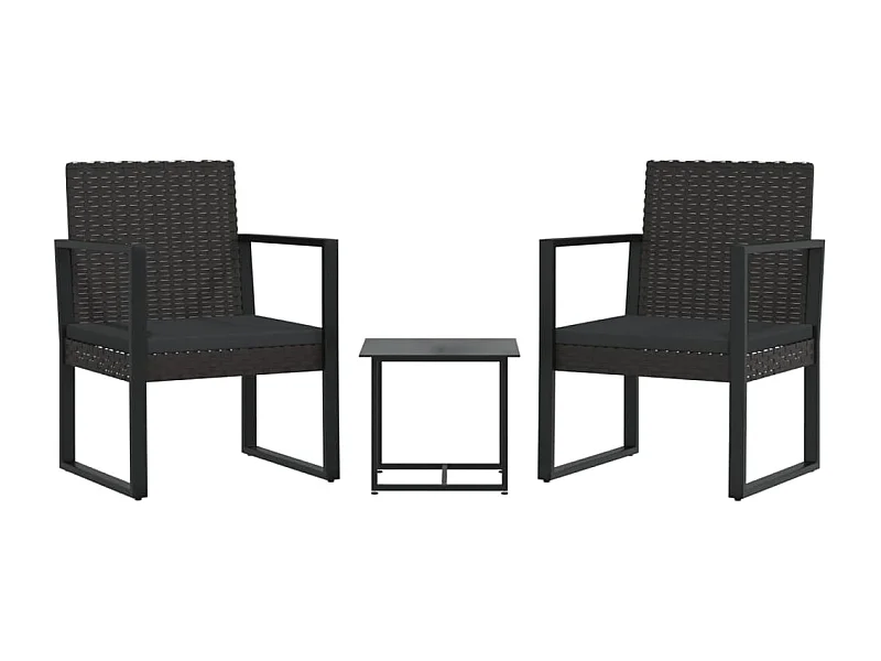 Salon de jardin 3 pcs avec coussins Noir Résine tressée 2