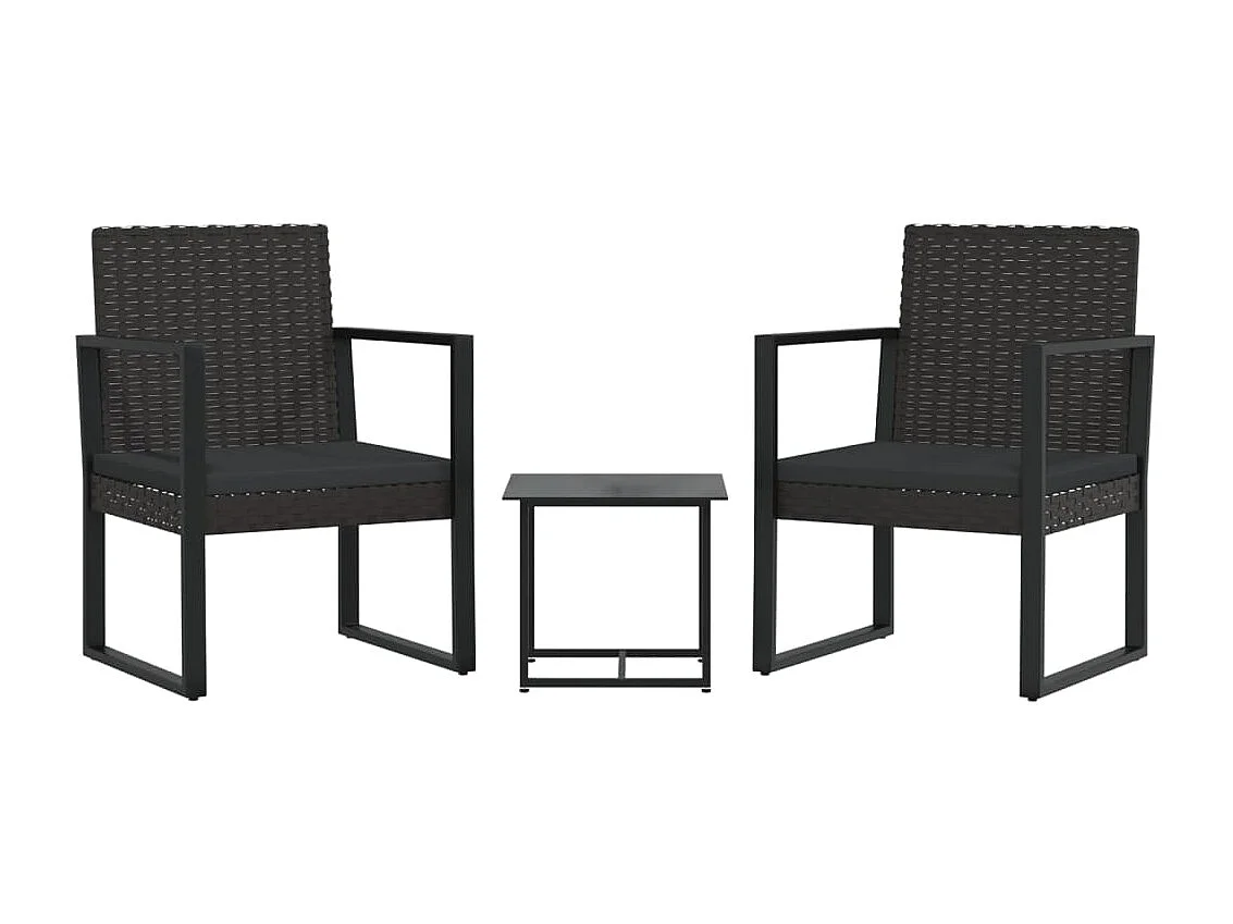 Salon de jardin 3 pcs avec coussins Noir Résine tressée 2