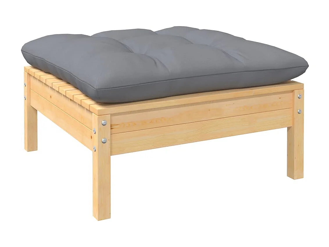 Salon de jardin 8 pcs avec coussins gris Bois de pin massif 4