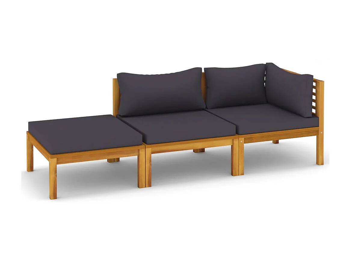 Salon de jardin 3 pcs avec coussin Bois d'acacia solide 3