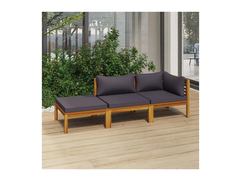 Salon de jardin 3 pcs avec coussin Bois d'acacia solide 3