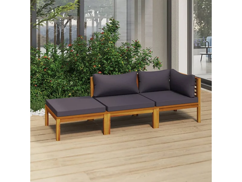 Salon de jardin 3 pcs avec coussin Bois d'acacia solide 3