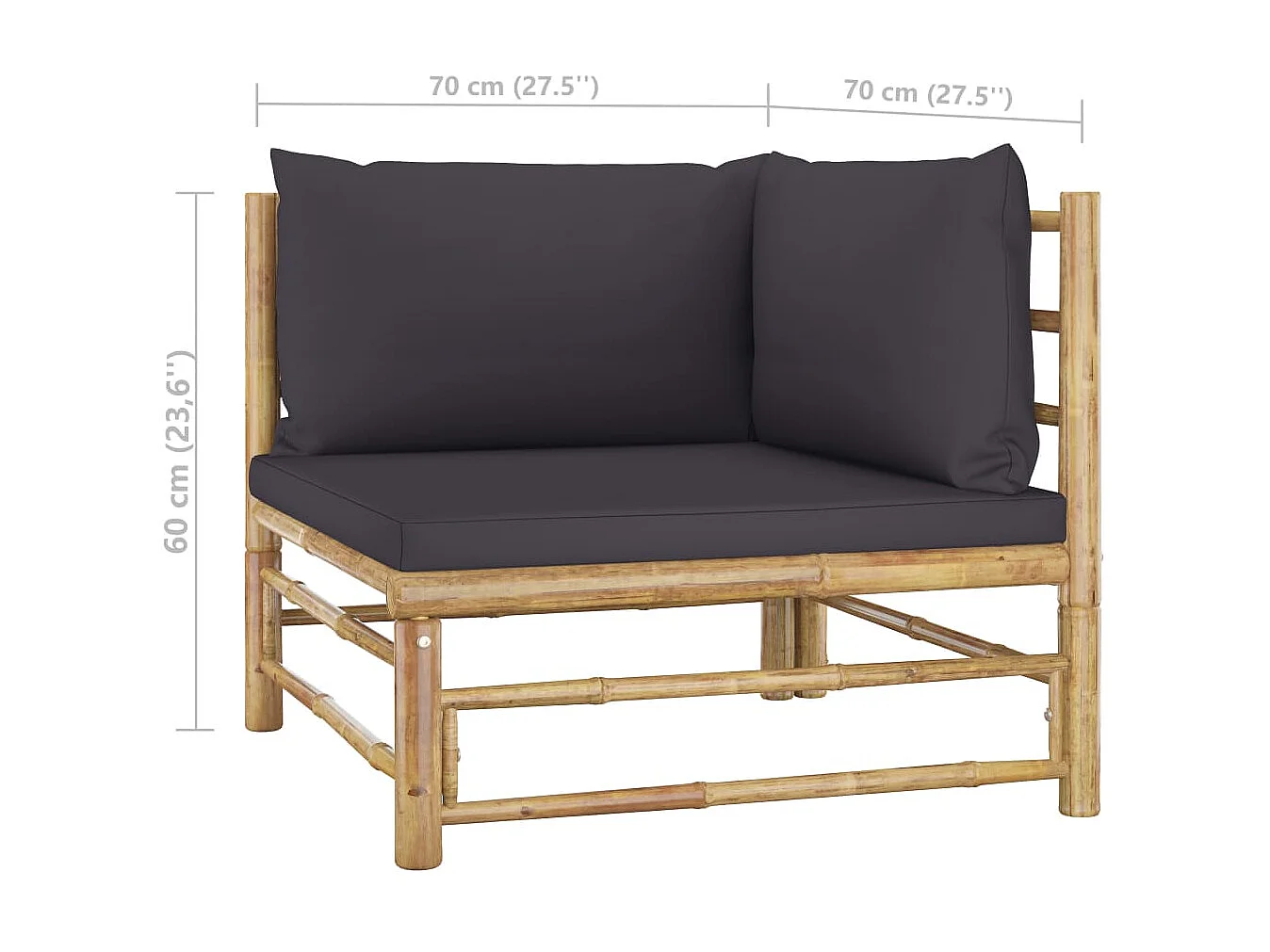 Salon de jardin 6 pcs avec coussins gris foncé Bambou 3