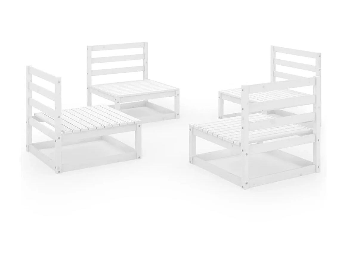 Salon de jardin 4 pcs Blanc Bois de pin massif