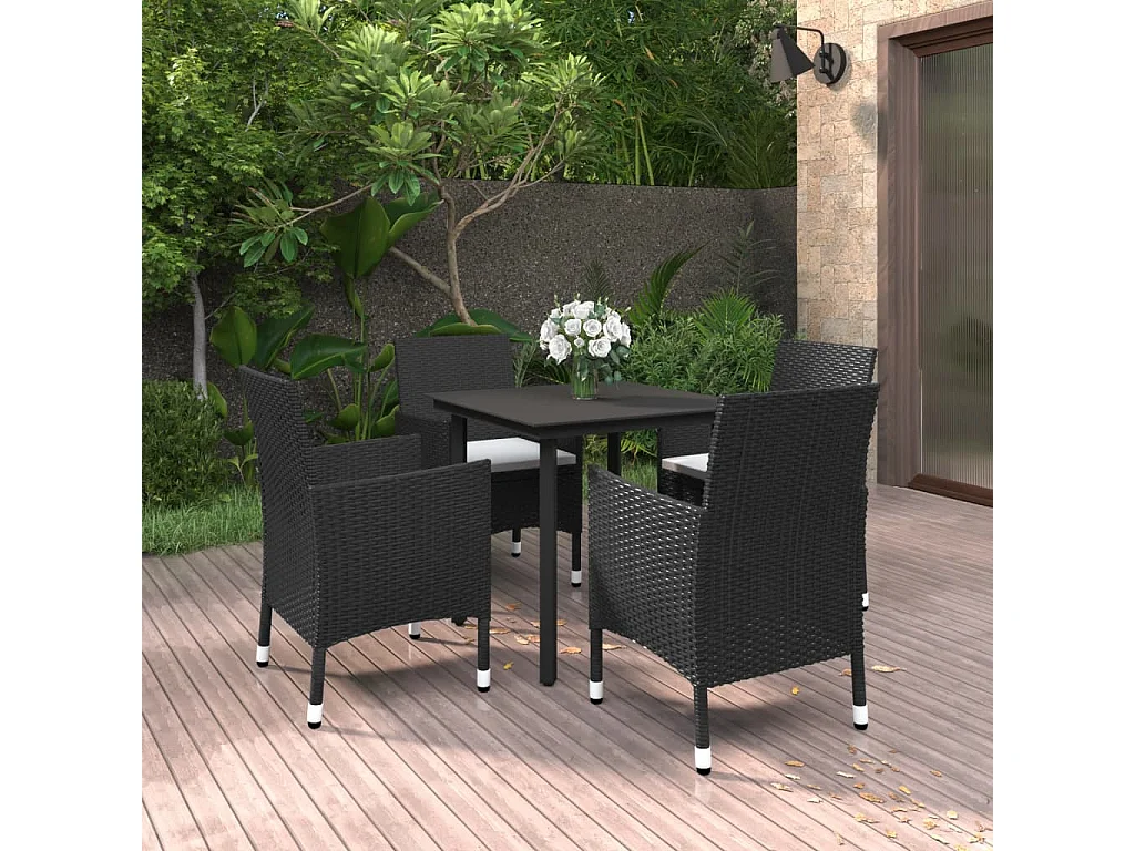 Mobilier à dîner de jardin coussins 5 pcs Résine tressée Verre 8