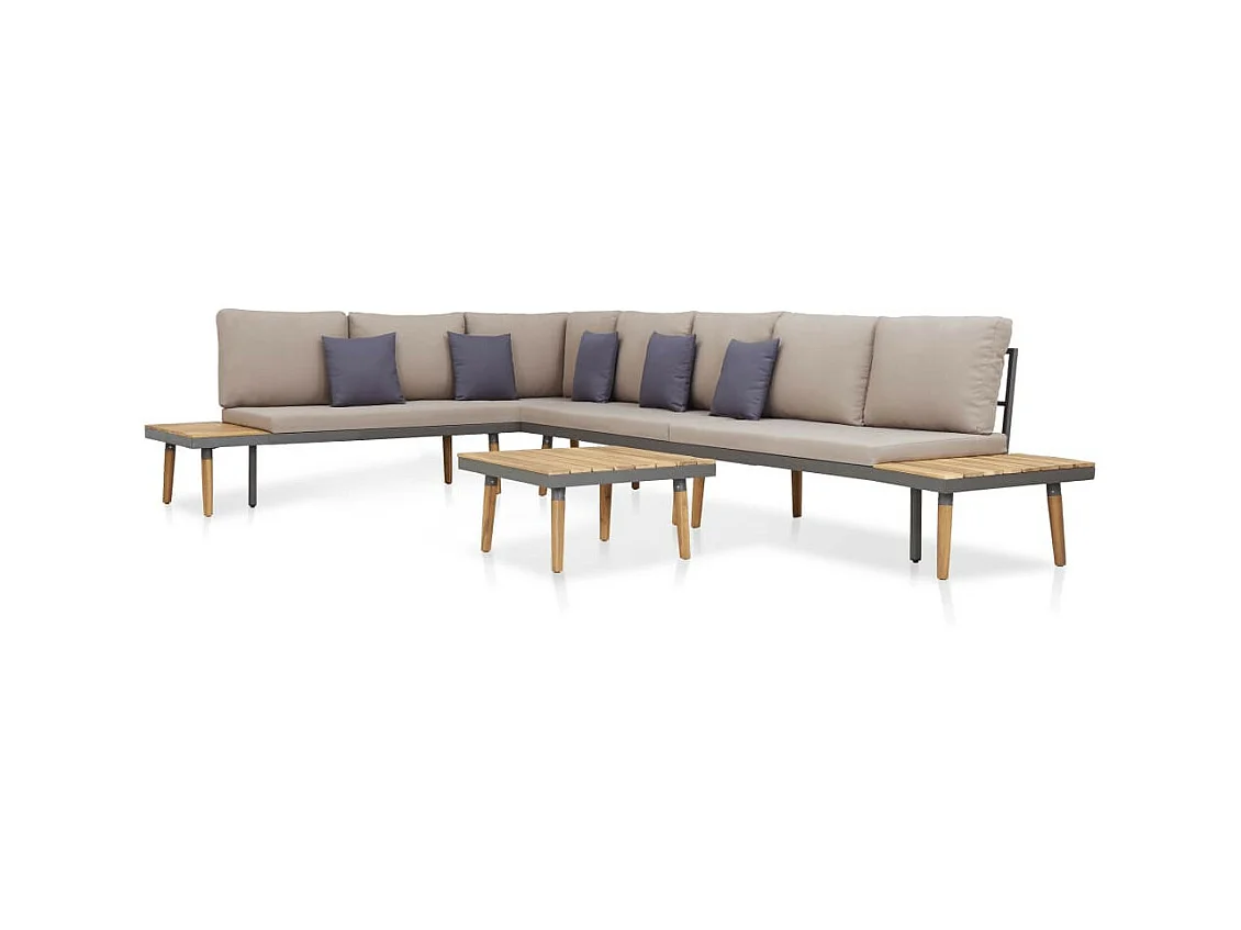 Salon de jardin 5 pcs et coussins Bois d'acacia solide Marron