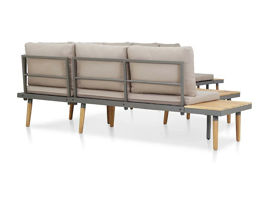 Juego muebles de jardín 7 plazas y cojines madera acacia marrón