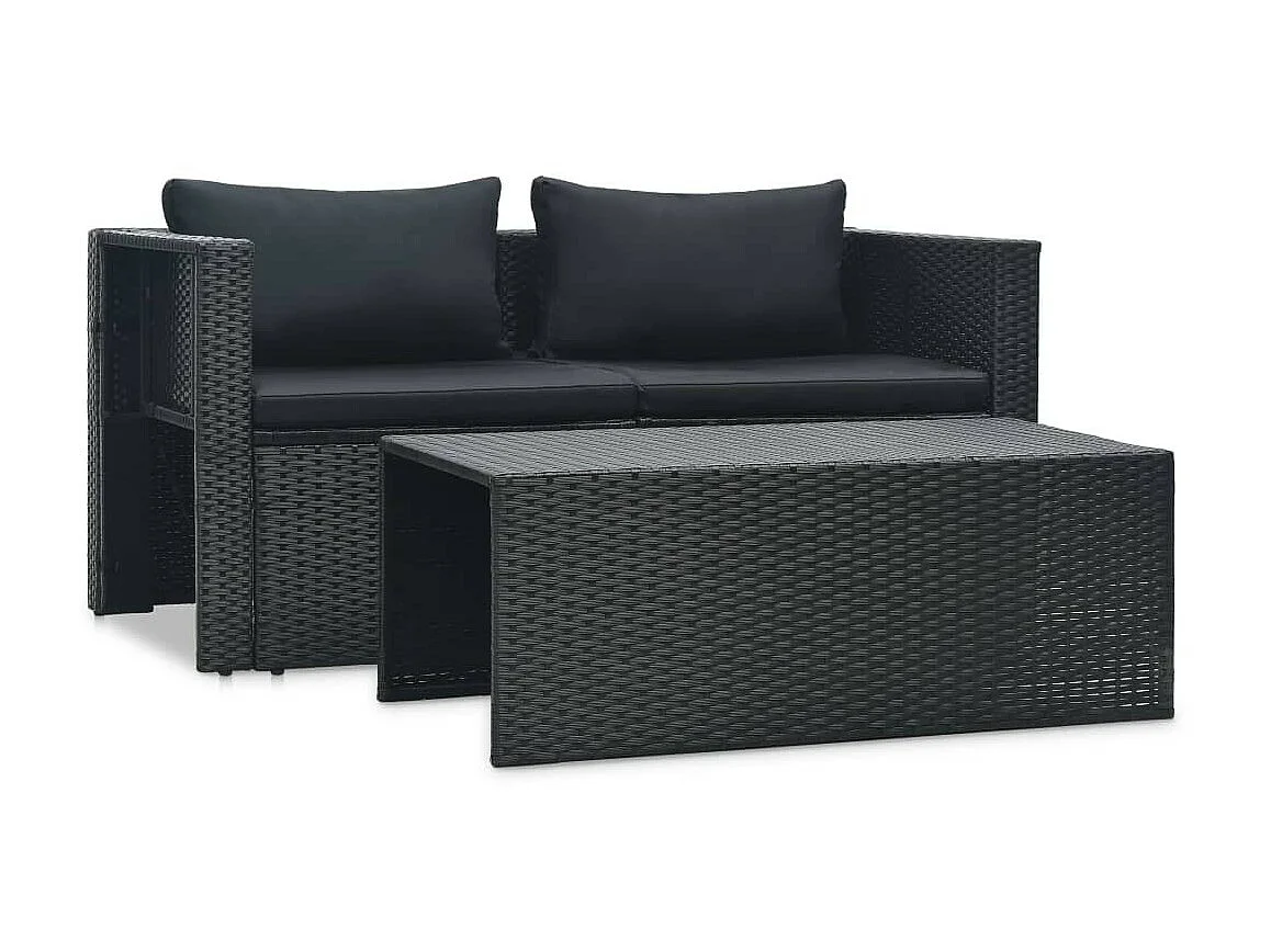 Salon de jardin 6 pcs avec coussins Résine tressée Noir 37
