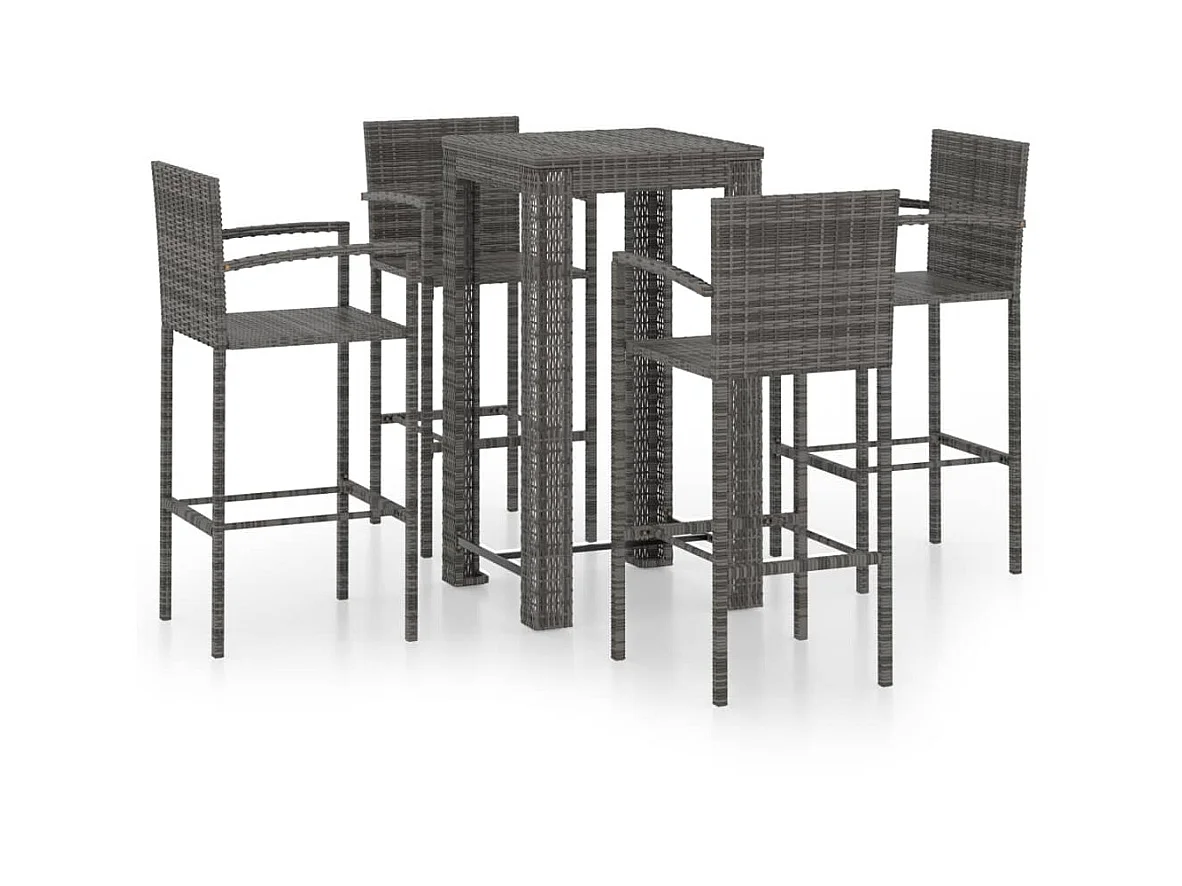 Jeu de bar de jardin 5 pcs avec accoudoirs Résine tressée Gris