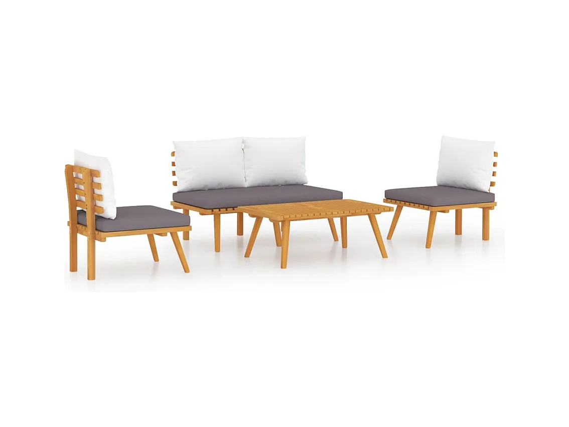 Salon de jardin 4 pcs avec coussins Bois d'acacia solide 3