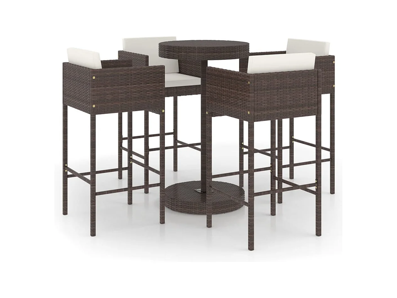 Ensemble bar de jardin 5 pcs et coussins Résine tressée Marron