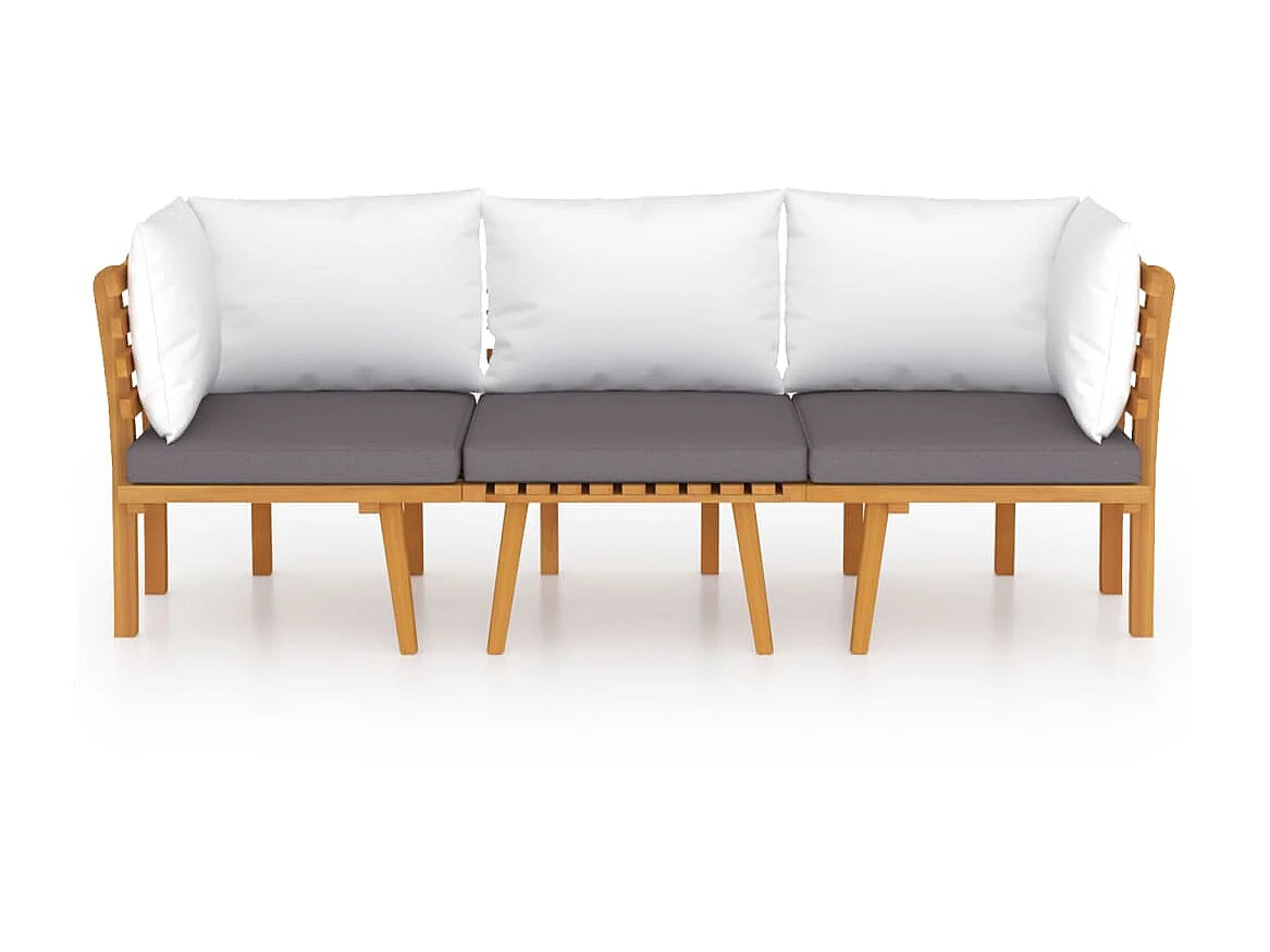 Salon de jardin 3 pcs avec coussins Bois d'acacia solide 5