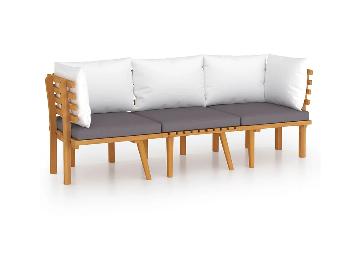 Salon de jardin 3 pcs avec coussins Bois d'acacia solide 5