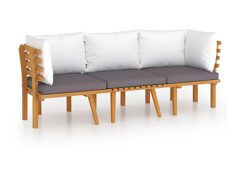 Salon de jardin 3 pcs avec coussins Bois d'acacia solide 5