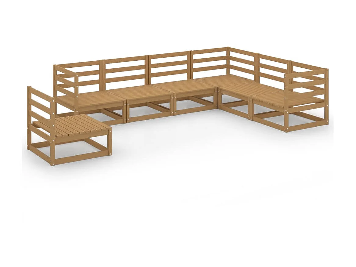 Salon de jardin 7 pcs Marron miel Bois de pin massif 19