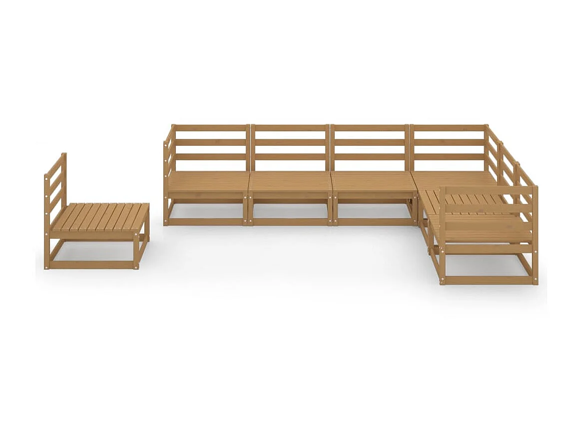 Salon de jardin 7 pcs Marron miel Bois de pin massif 19
