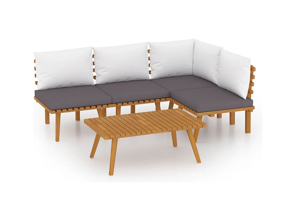 Salon de jardin 5 pcs avec coussins Bois d'acacia solide 10