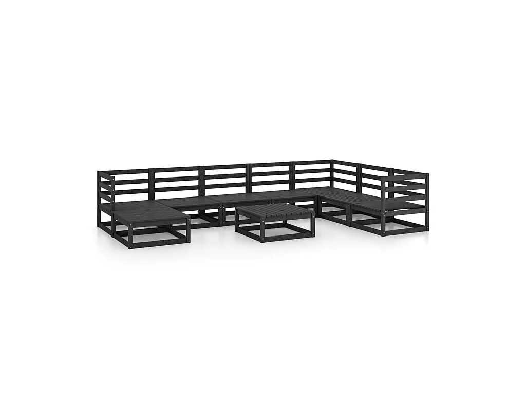 Salon de jardin 9 pcs Noir Bois de pin massif 15
