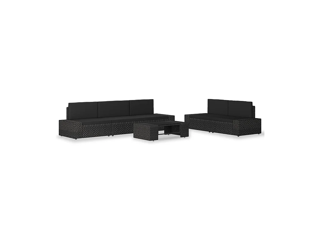 Salon de jardin 6 pcs Résine tressée Noir
