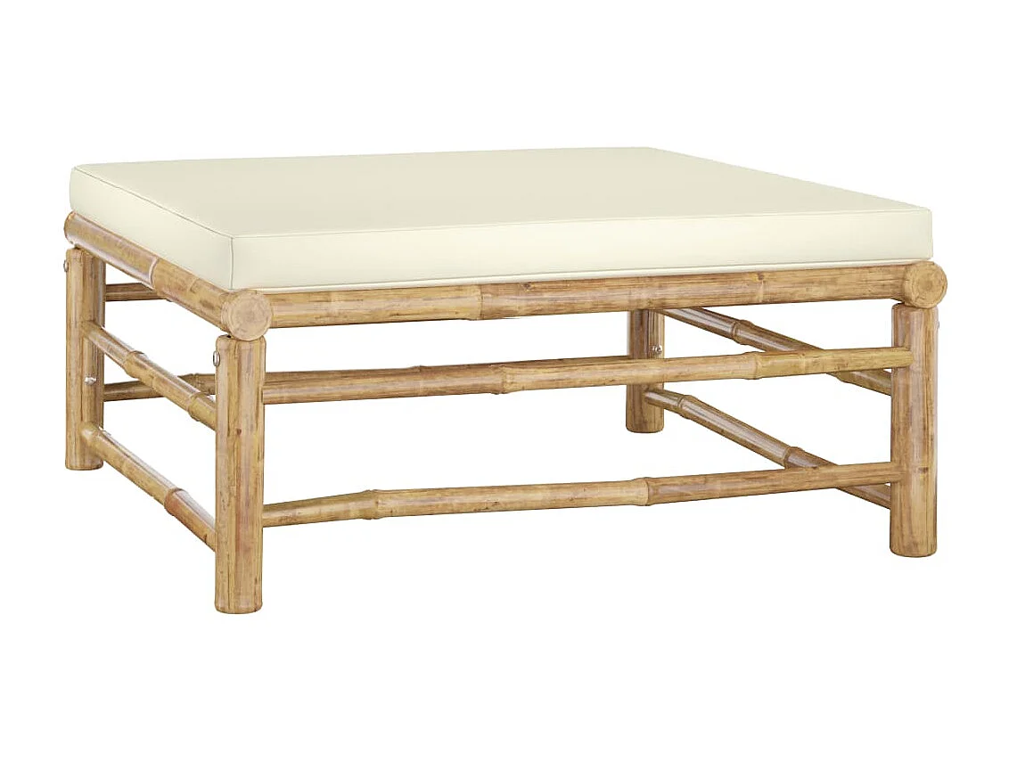 Salon de jardin 8 pcs avec coussins blanc crème Bambou 2