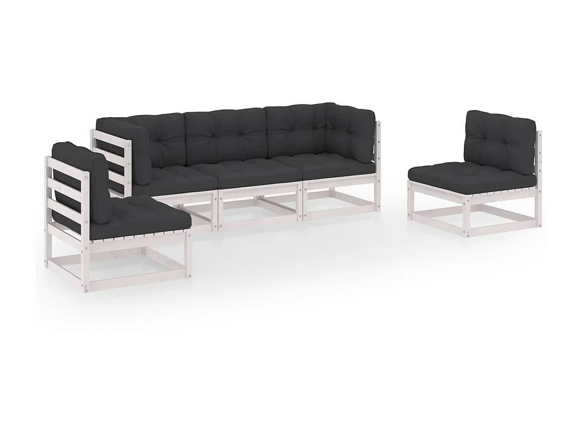 Salon de jardin 5 pcs avec coussins Bois de pin massif 12
