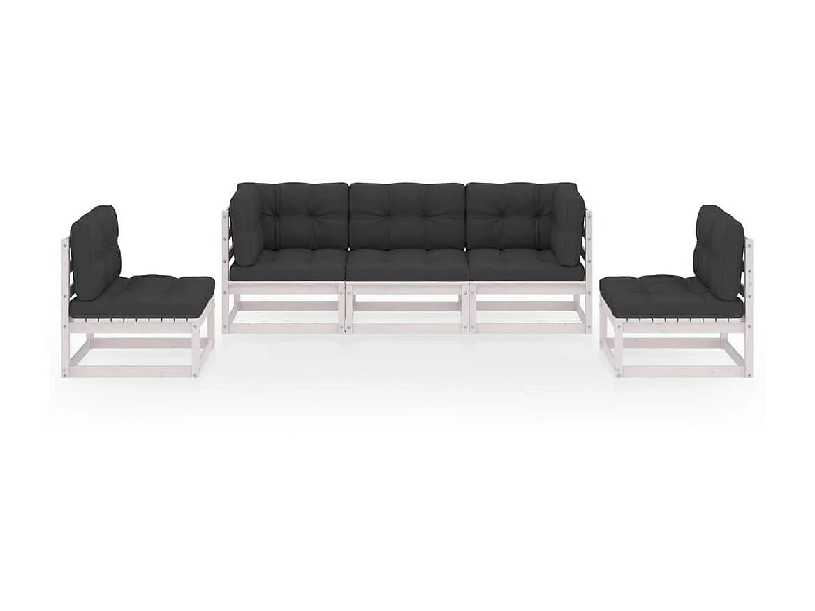 Salon de jardin 5 pcs avec coussins Bois de pin massif 12
