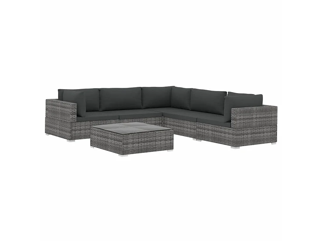 Salon de jardin 6 pcs avec coussins Résine tressée Gris 24