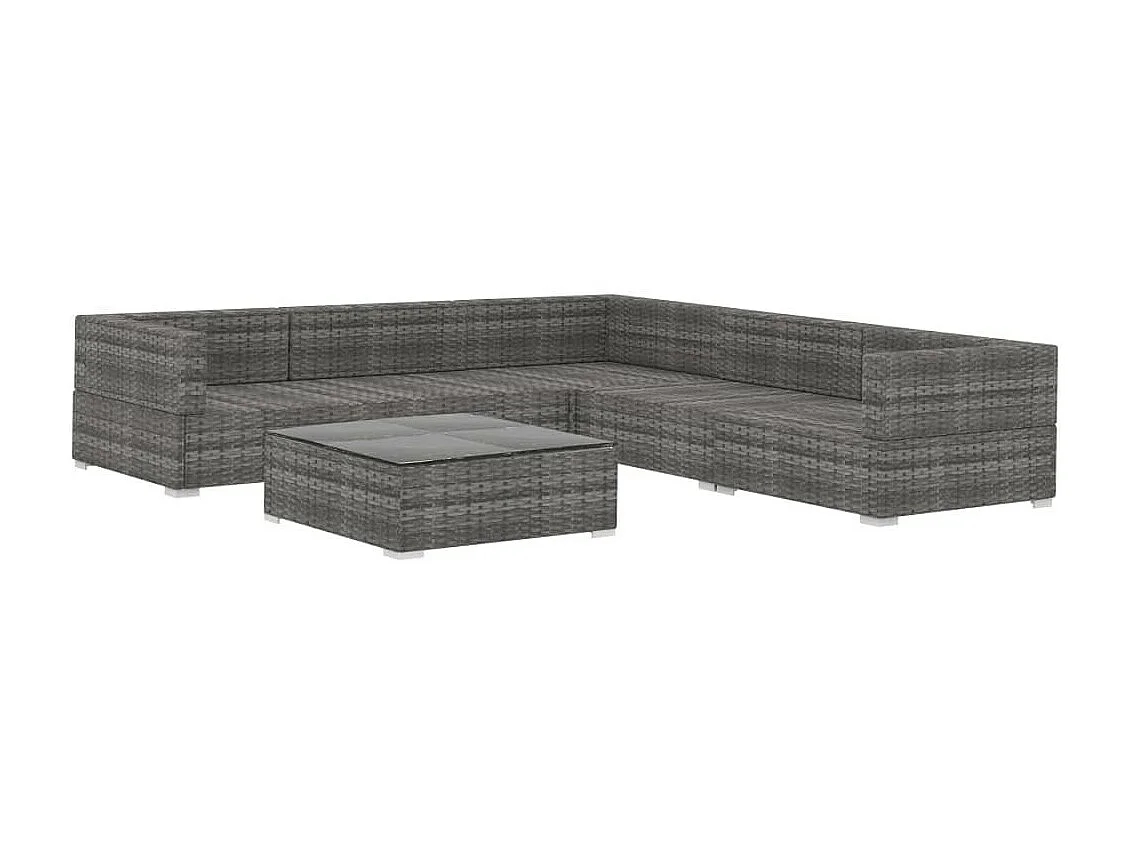 Salon de jardin 6 pcs avec coussins Résine tressée Gris 24