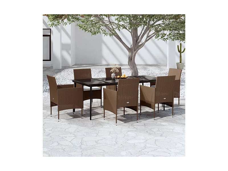 Ensemble de salle à manger de jardin coussins 7 pcs Marron-noir