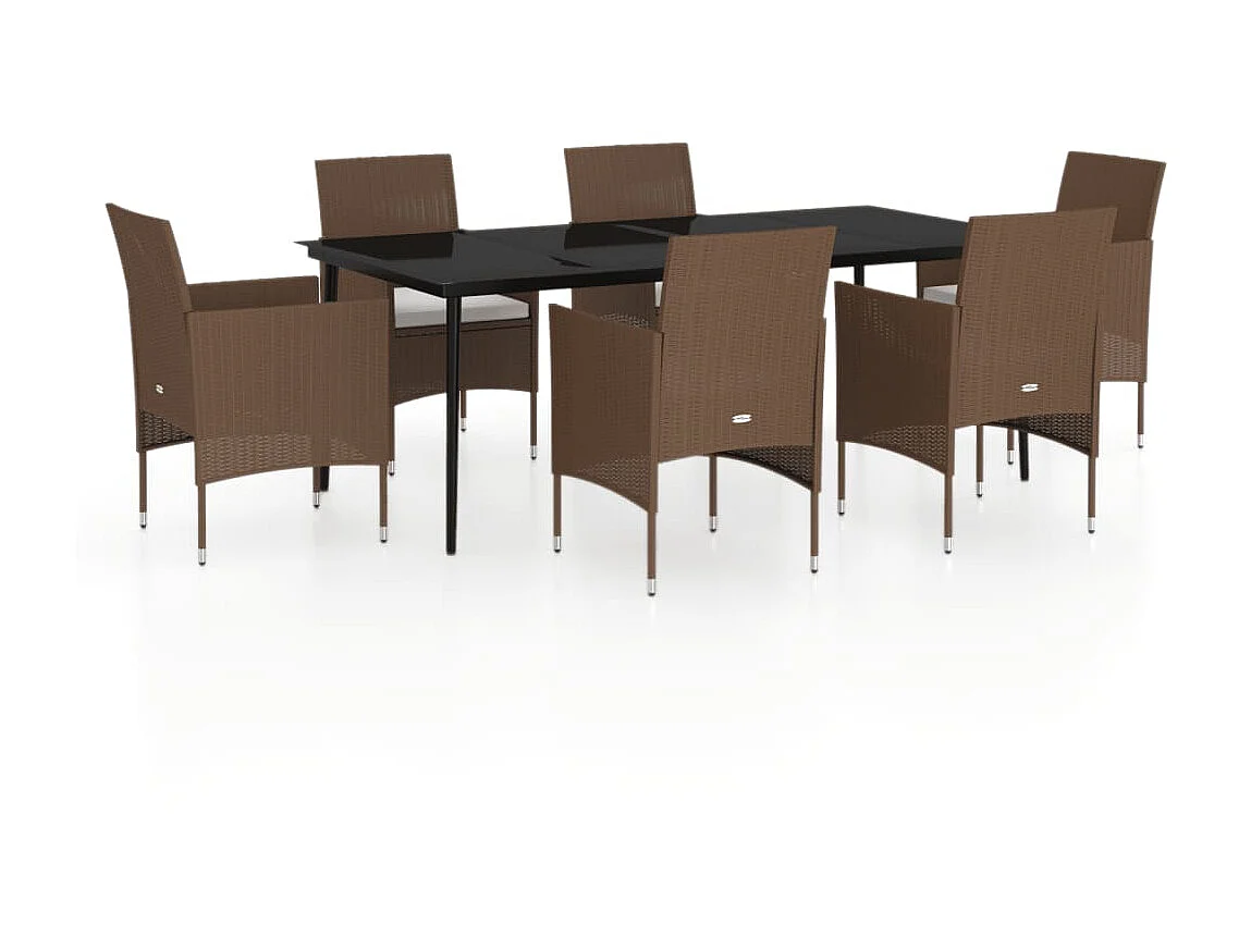 Ensemble de salle à manger de jardin coussins 7 pcs Marron-noir