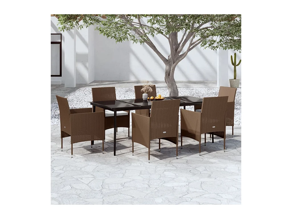 Ensemble de salle à manger de jardin coussins 7 pcs Marron-noir