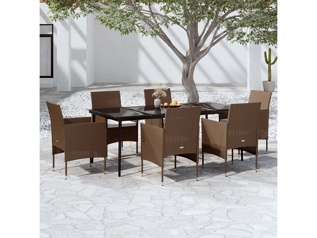 Ensemble de salle à manger de jardin coussins 7 pcs Marron-noir