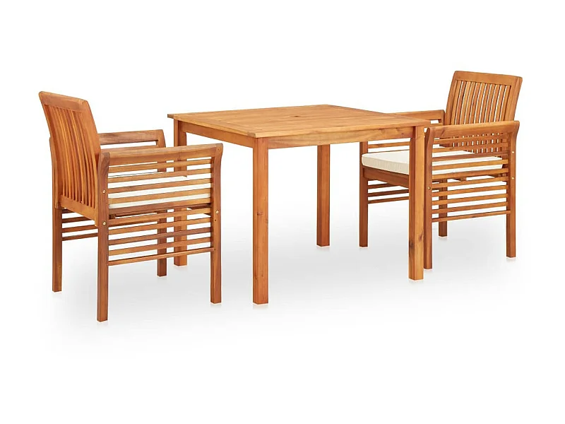 Mobilier à dîner d'extérieur 3 pcs et coussins Acacia solide