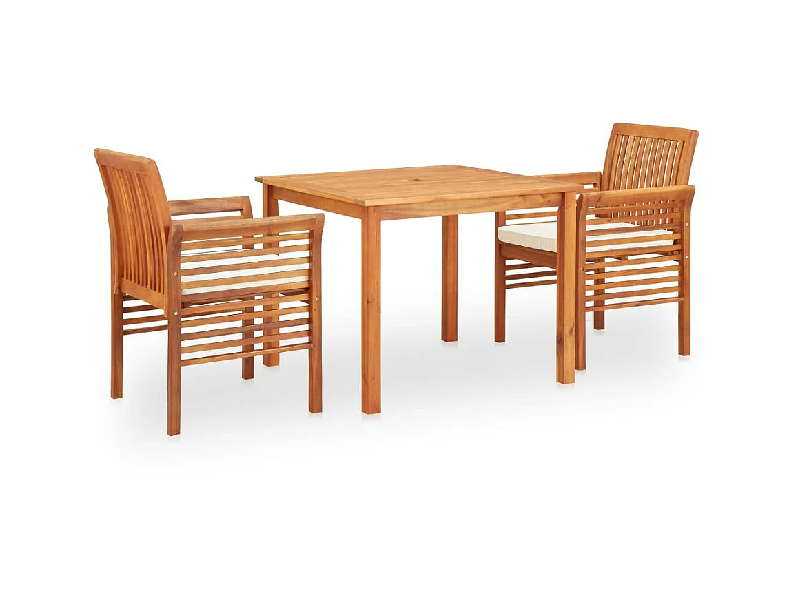 Mobilier à dîner d'extérieur 3 pcs et coussins Acacia solide