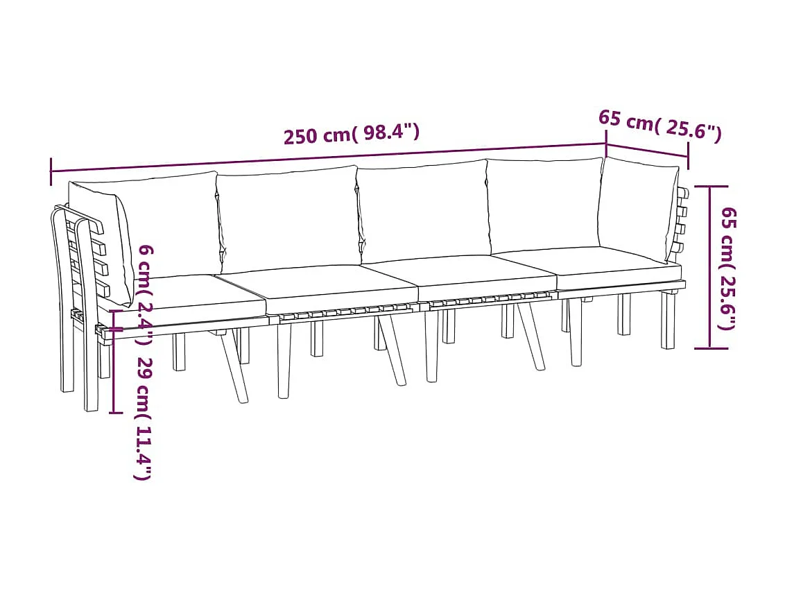 Salon de jardin 4 pcs avec coussins Bois d'acacia solide