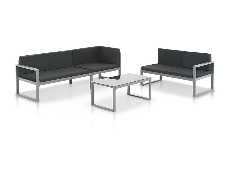 Salon de jardin 3 pcs et coussins Aluminium Noir