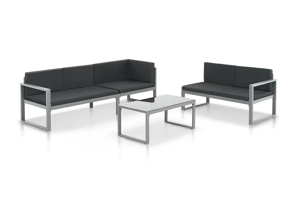 Salon de jardin 3 pcs et coussins Aluminium Noir