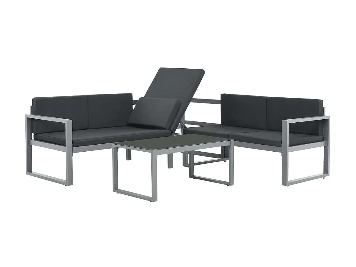 Salon de jardin 3 pcs et coussins Aluminium Noir