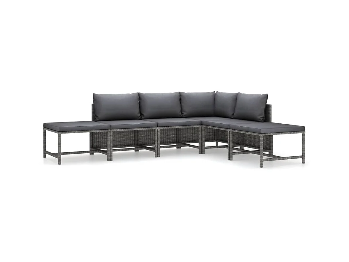 Salon de jardin 6 pcs avec coussins Résine tressée Gris 29
